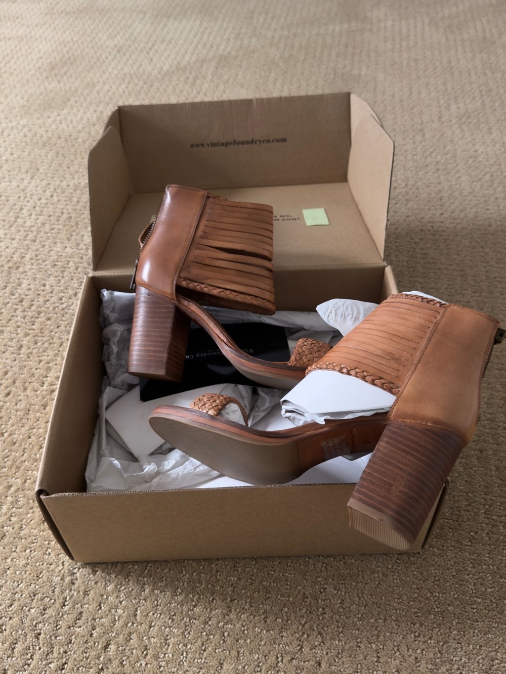 Fringed Tan Block Heel Sandal - Women